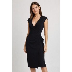 LAUNDRY by Shelli Segal Black Wrap Midi Dress Size 6 Y2K Minimalist Chic